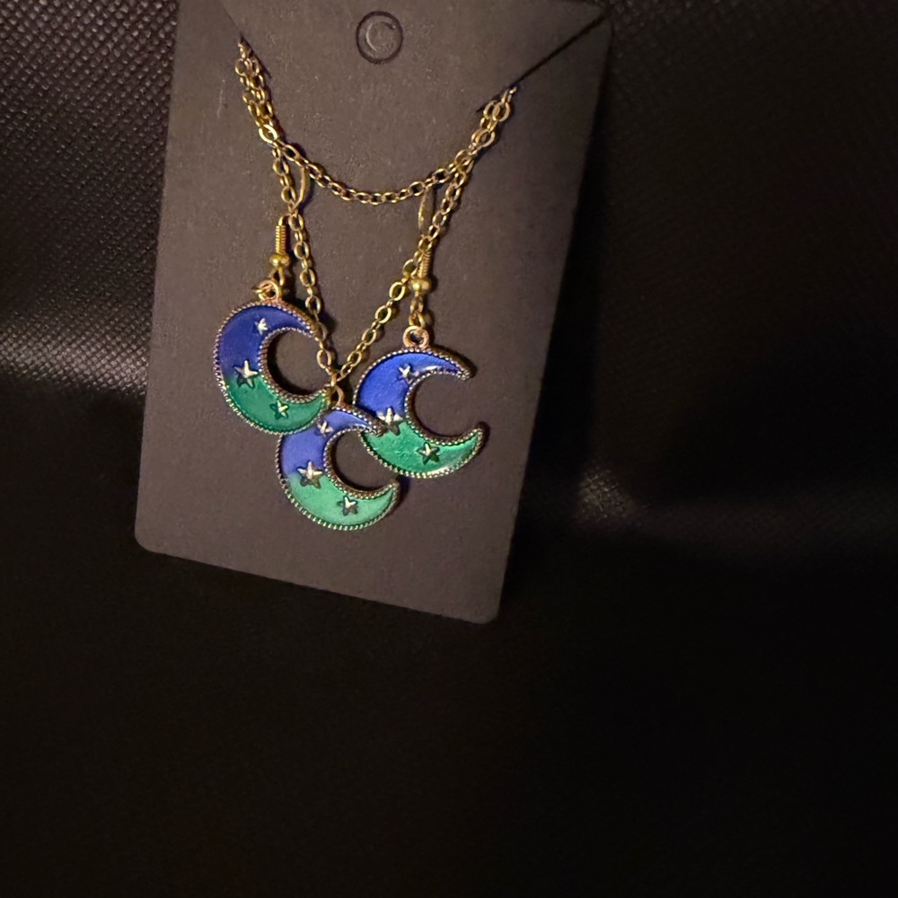 Celestial Gold and Blue-Green Moon Necklace